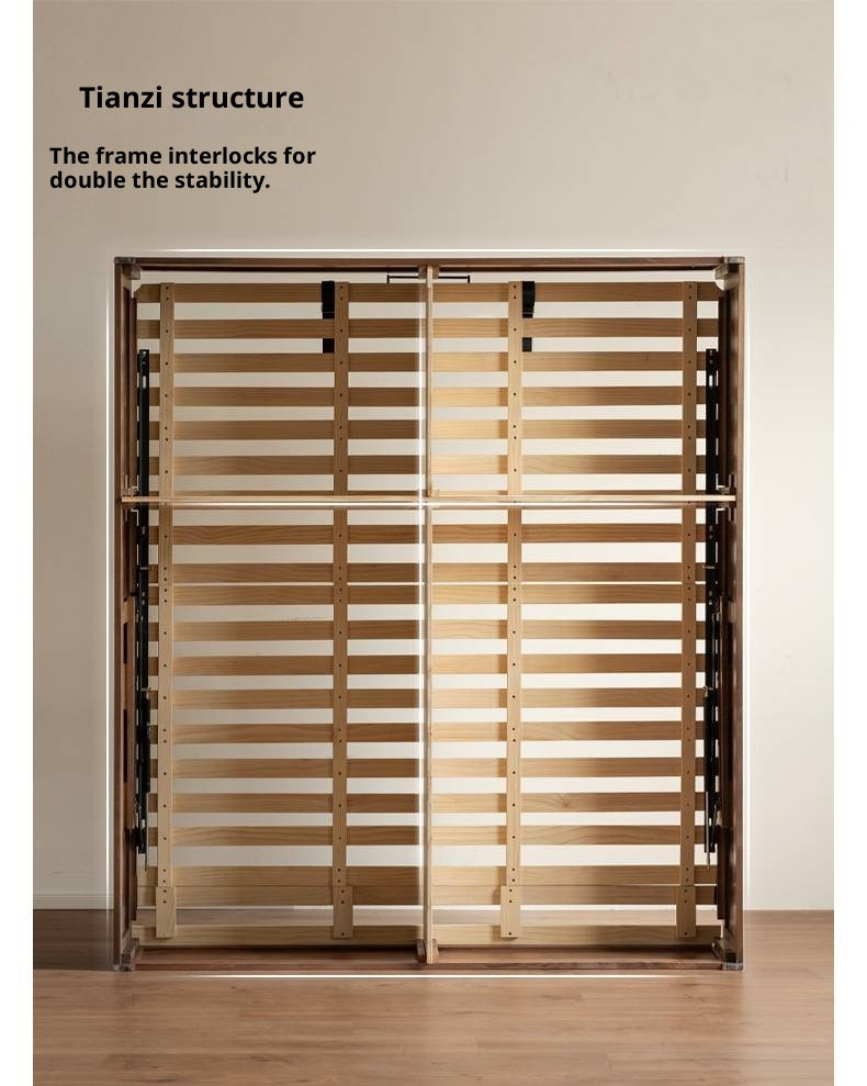 Black Walnut Solid Wood Italian Light Luxury Platform Bed, Headboard-Free Box Bed