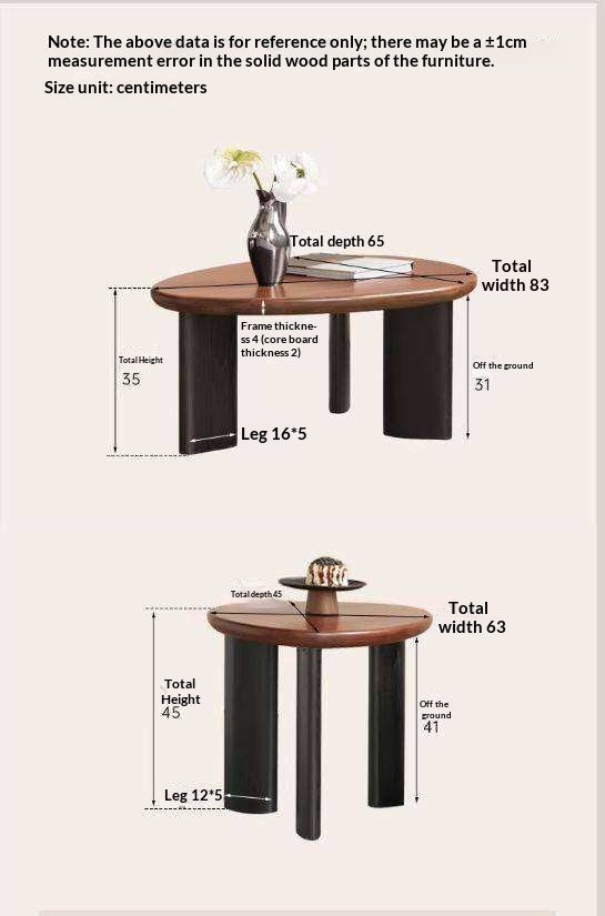 Black Walnut Solid Wood Organic Shape Coffee Table Set, Italian Style
