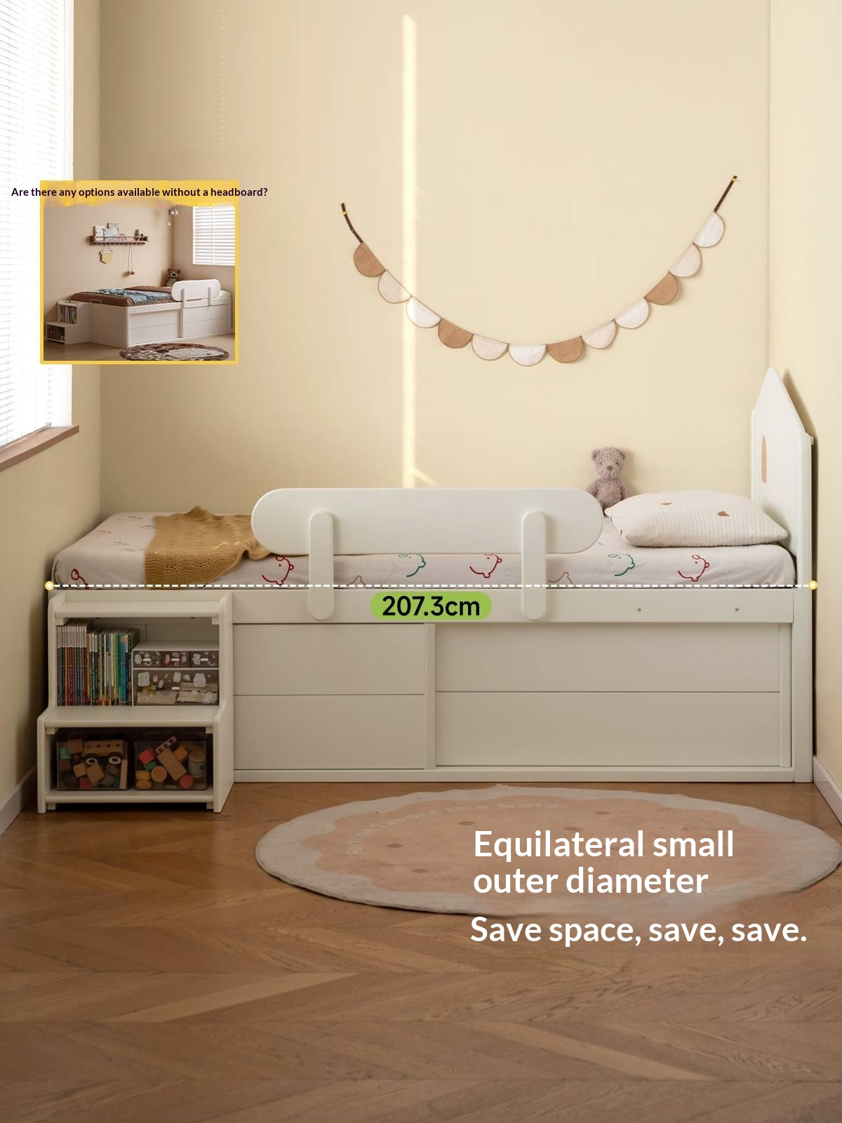 Rubberwood Solid Wood Children's White Storage Box Bed