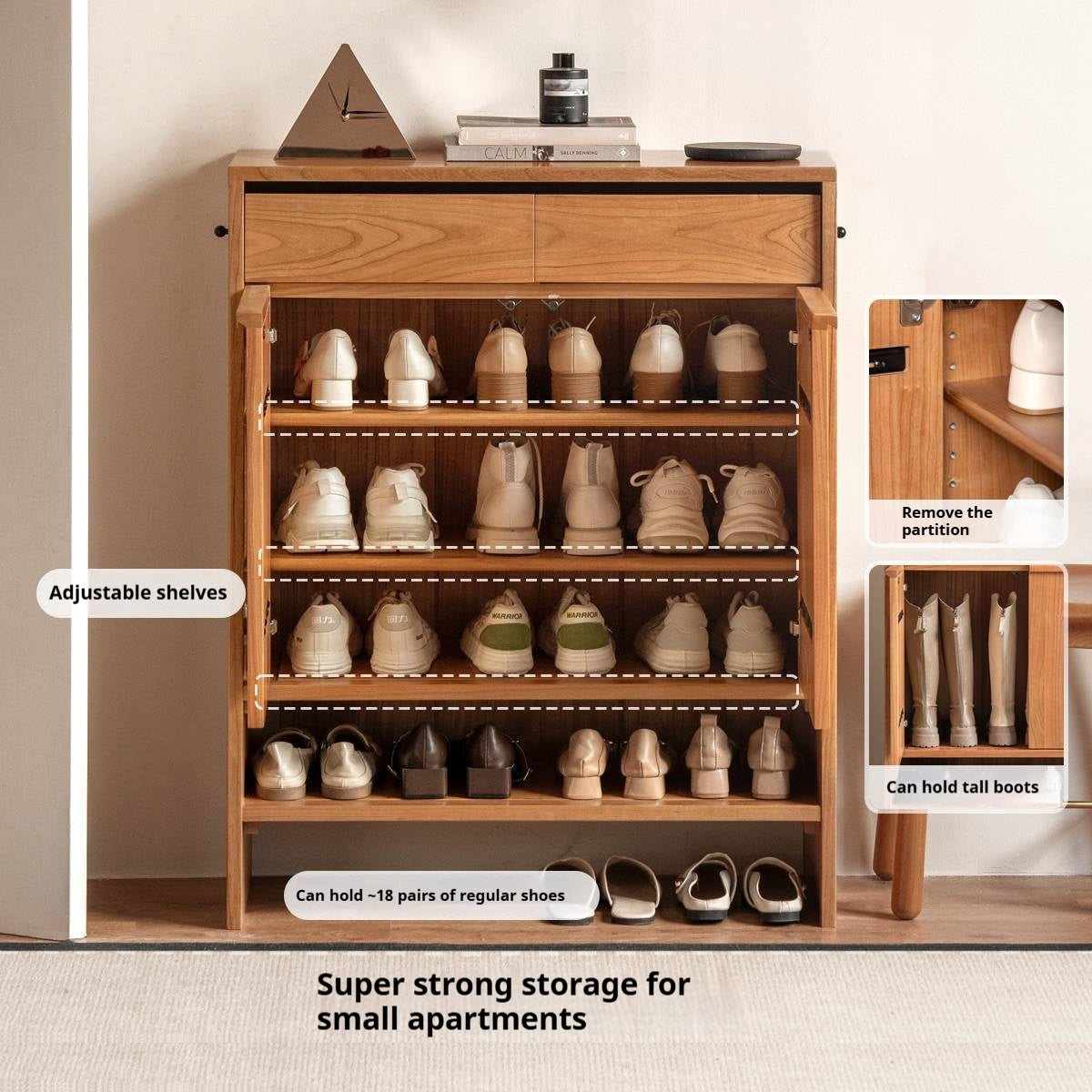 Cherry Solid Wood Modern Shoe Cabinet