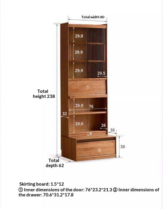 Cherry Solid Wood Bookcase with Wall Integration and Floor Storage Cabinet