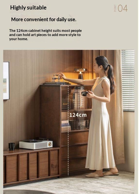 Sandalwood Solid Wood Tall Side Cabinet with Louvered Sliding Door and LED Lighting