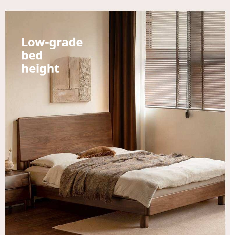 Black Walnut Solid Wood Bed with Italian Light Luxury Design