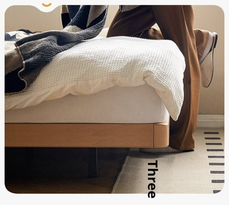 Beech Solid Wood Upholstered Bed — Retro Style with Floating Design, Luminous Light, Luxury Finish