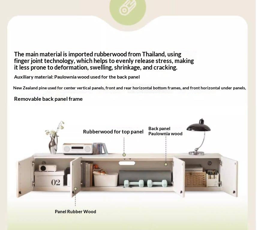 Solid Rubberwоod TV Cabinet Cream Style Large Capacity.