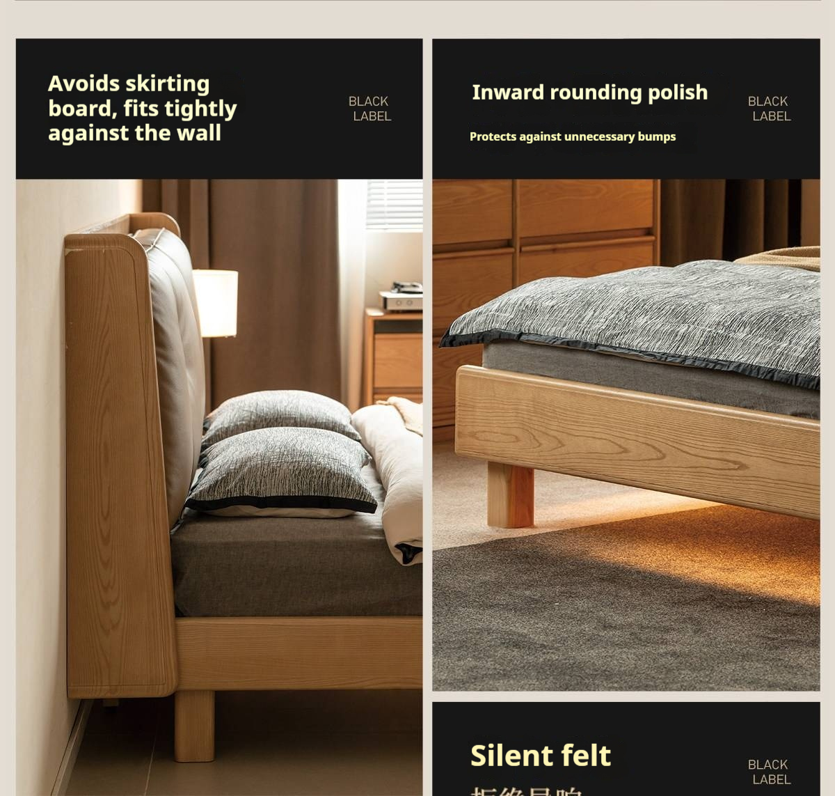 Ash Solid Wood Upholstered Floating Platform Bed with LED Lights