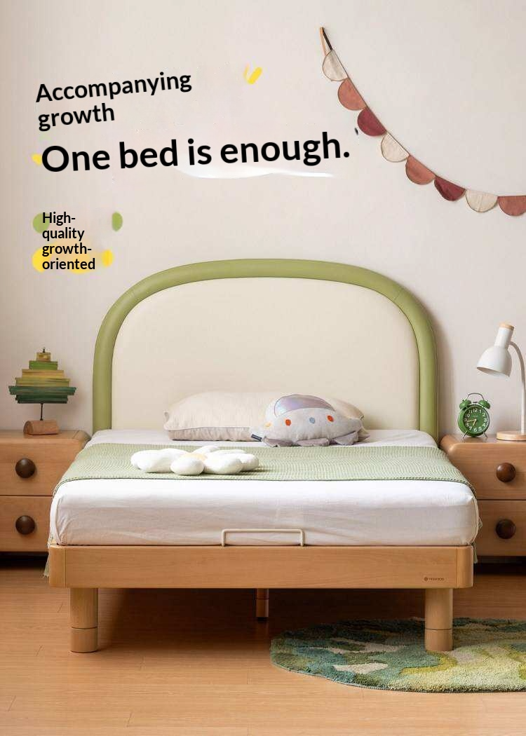 Beech solid wood Kids Bed with Round Headboard and Adjustable Height Legs