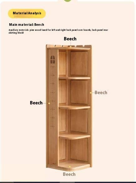 Beech Solid Wood Children's Bookshelf Storage Corner Cabinet