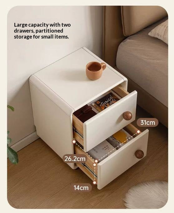 Solid Rubberwood Cream Style Narrow Nightstand