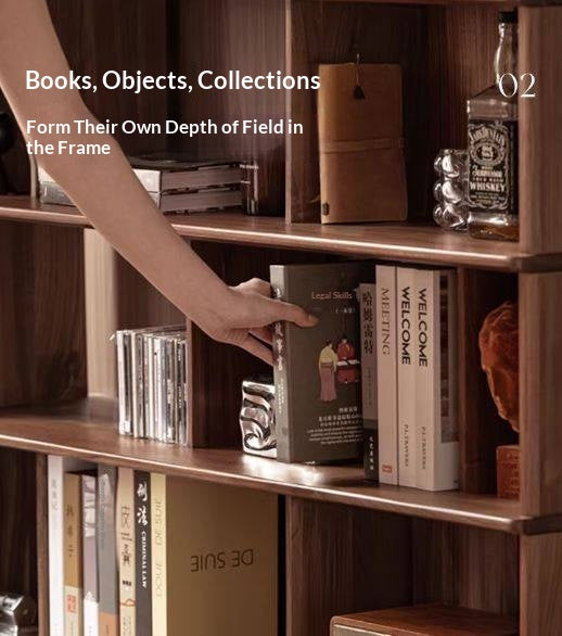 Black Walnut, Sandalwood Solid Wood Bookshelf with Light Luxury Display Shelves