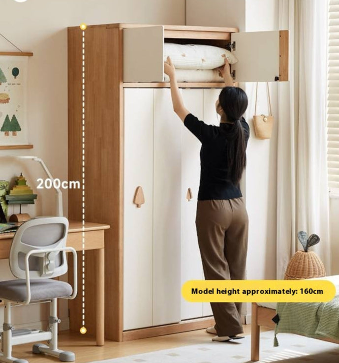 Solid Rubberwood Modern Children's Sliding Door Wardrobe