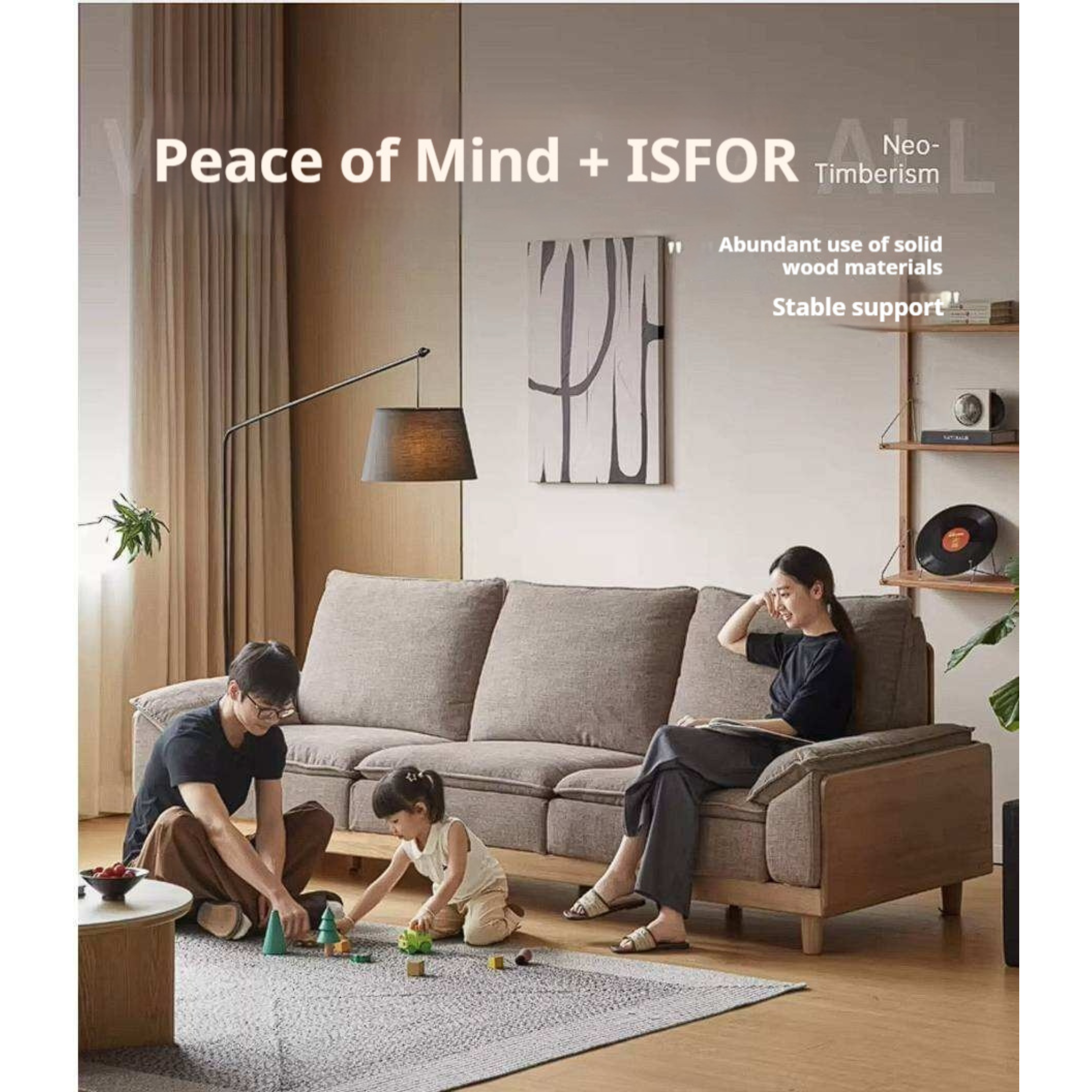 White Oak Solid Wood Sofa with Modern Minimalist Style