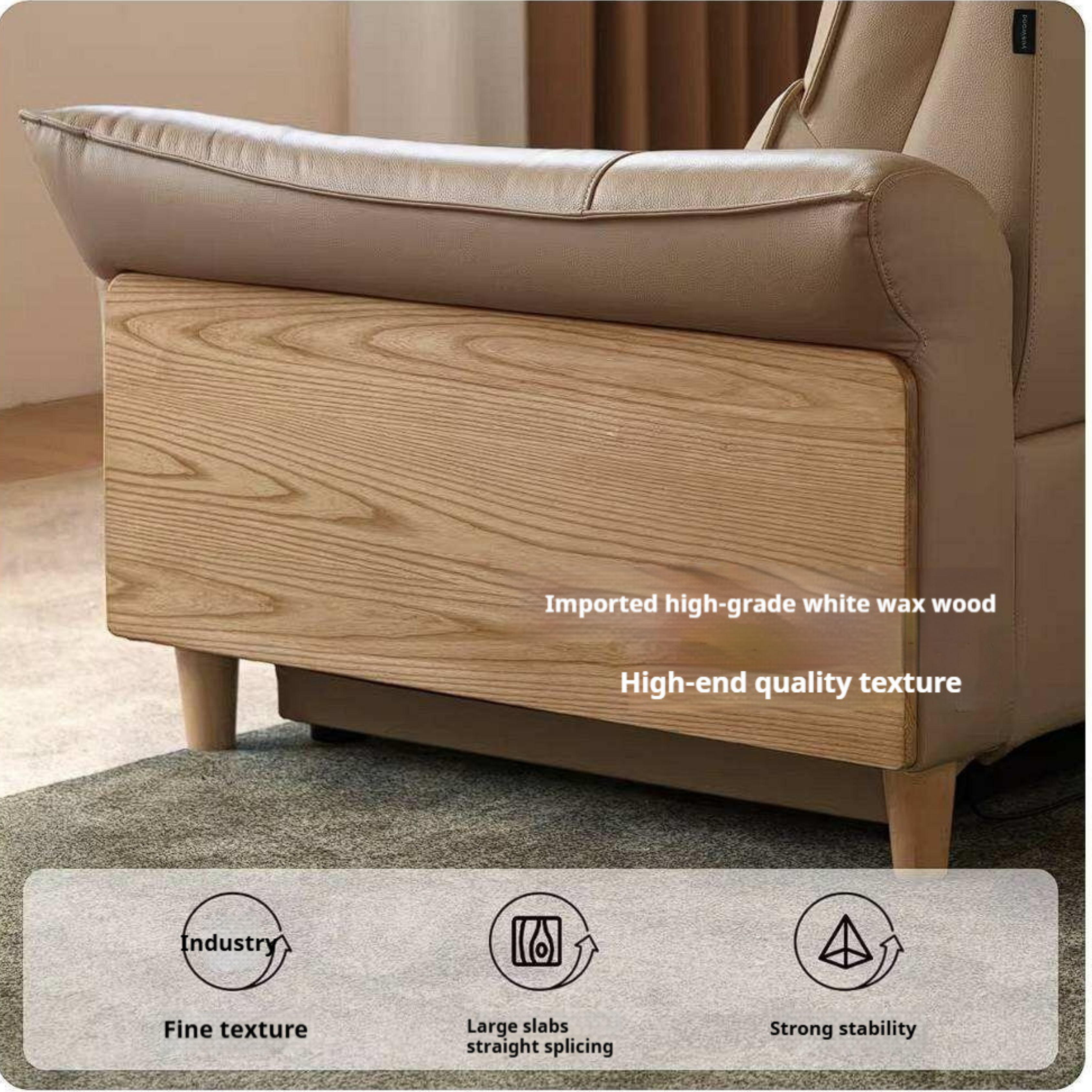 Ash Solid Wood Genuine Leather Modern Electric Reclining Sofa