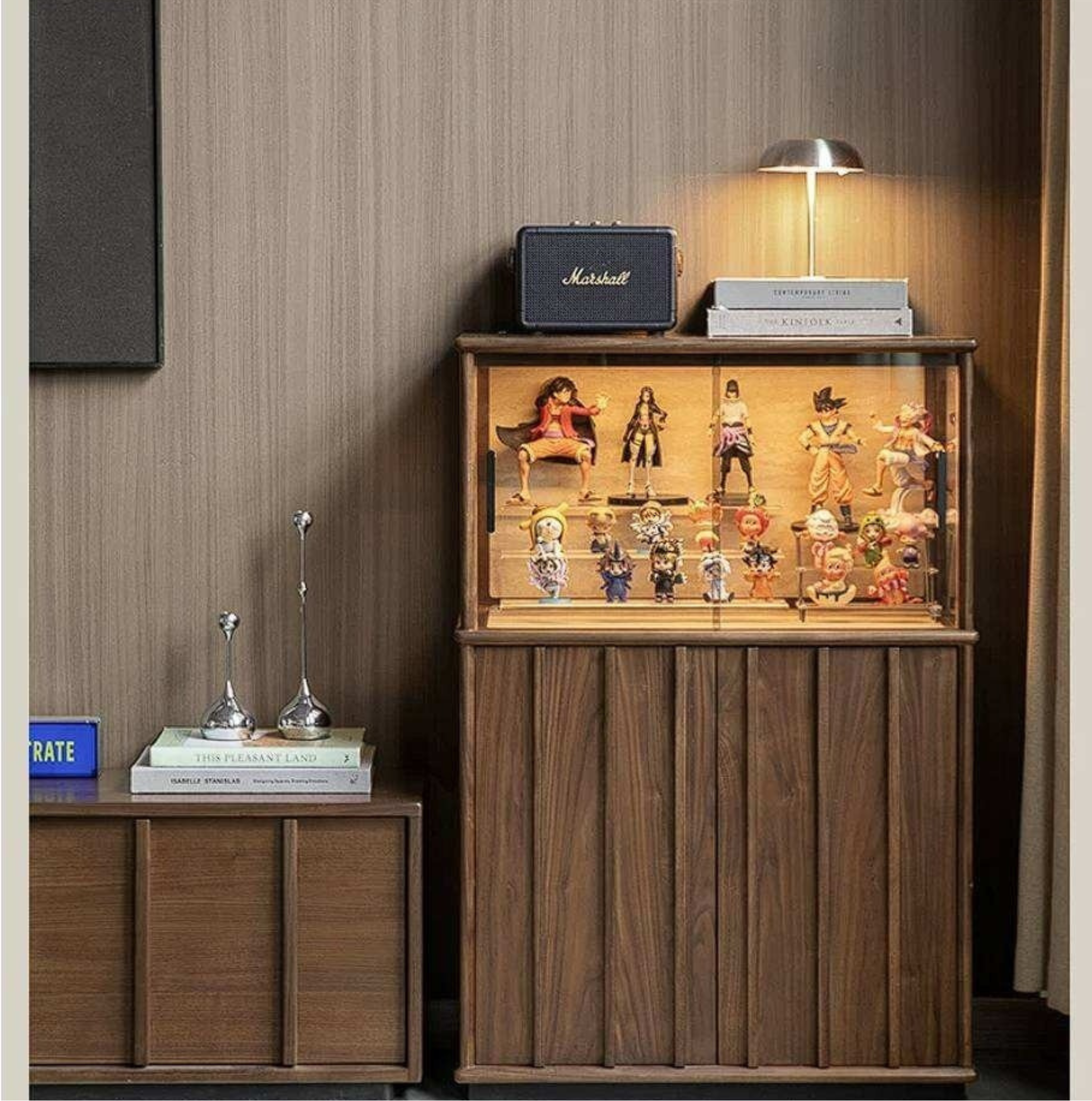 Black Walnut, Oak Solid Wood Side Cabinet with Modern Casual Display Design