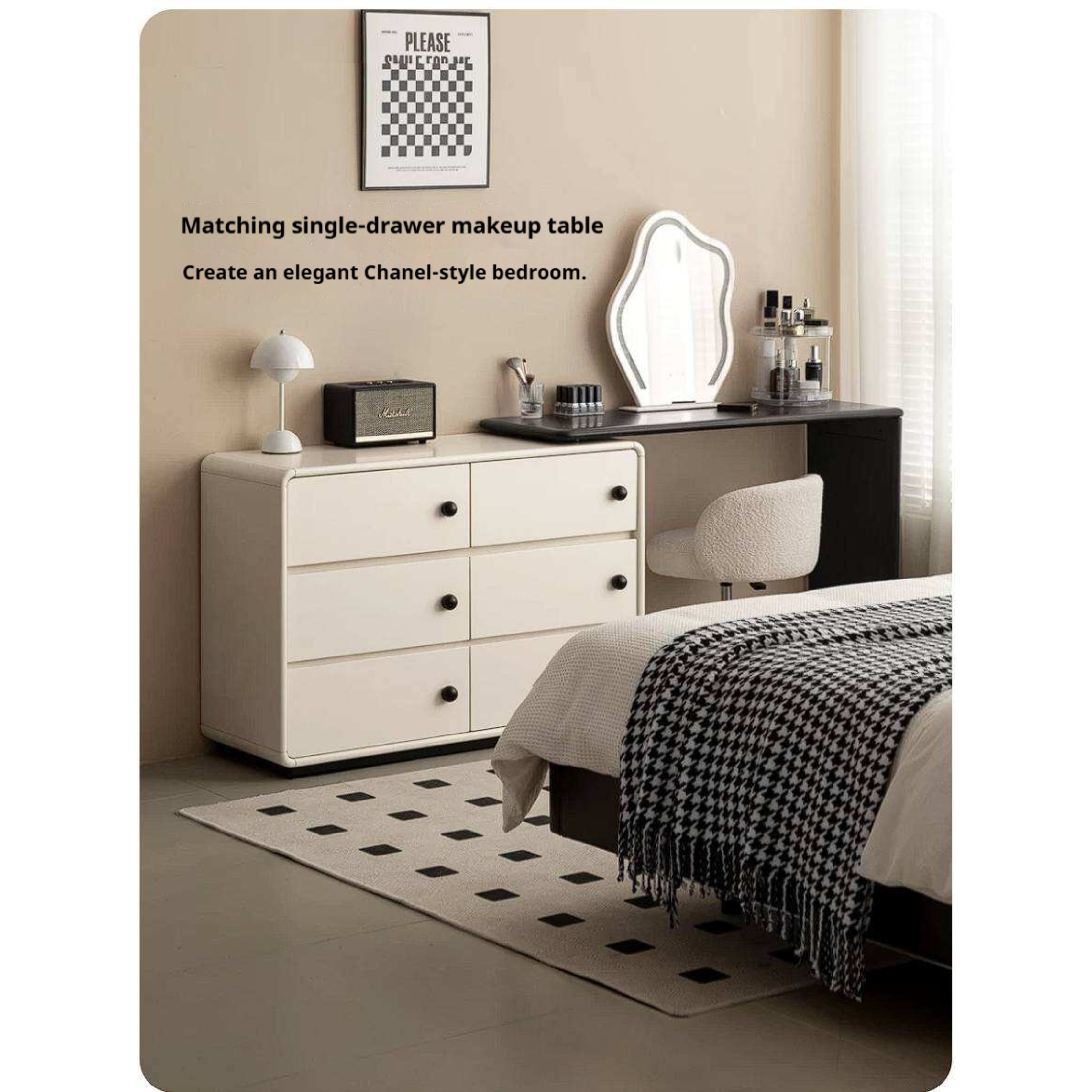 Solid RubberWood Modern White Nightstand.