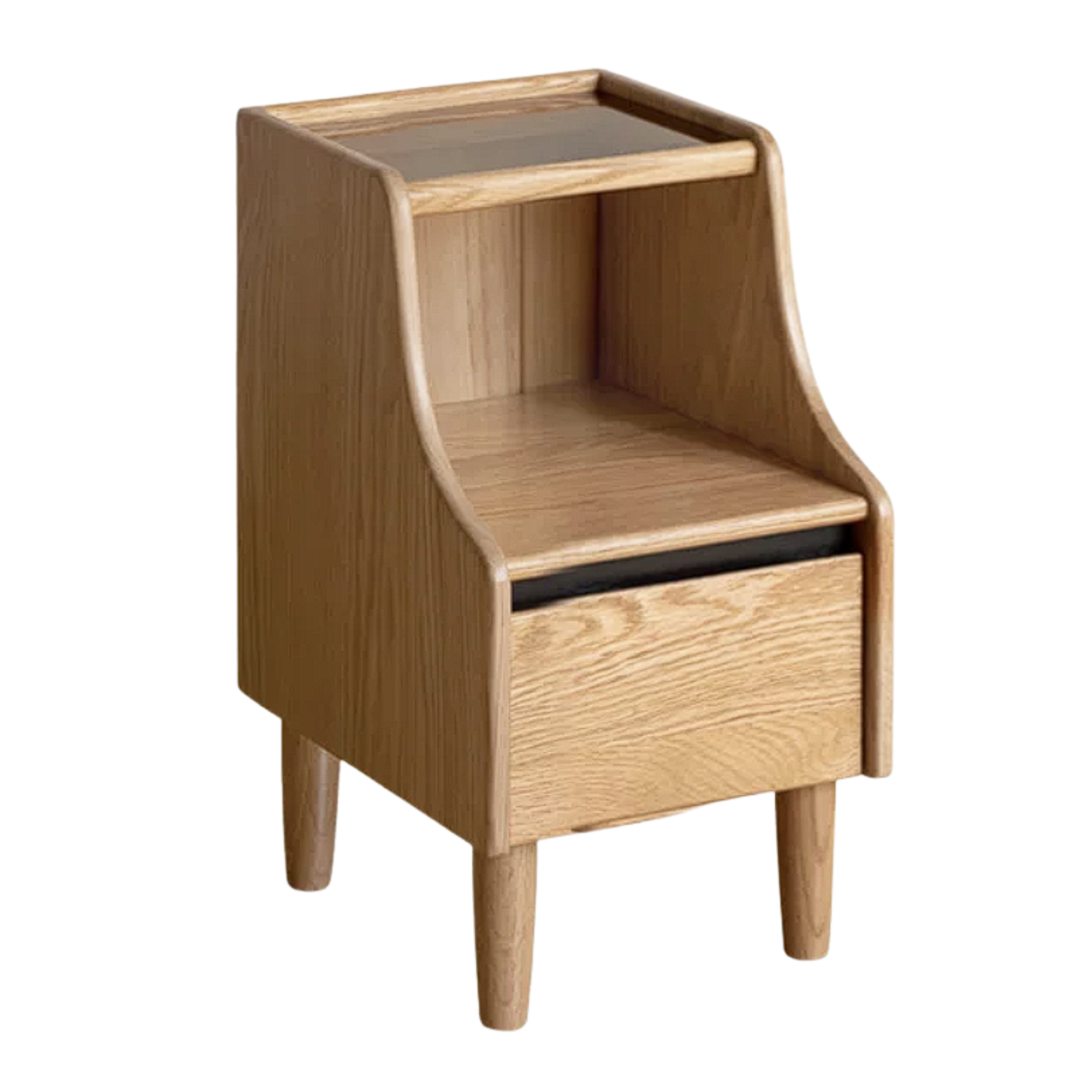 Solid RubberWood, Oak Solid Wood Nightstand with Glass Door with Storage