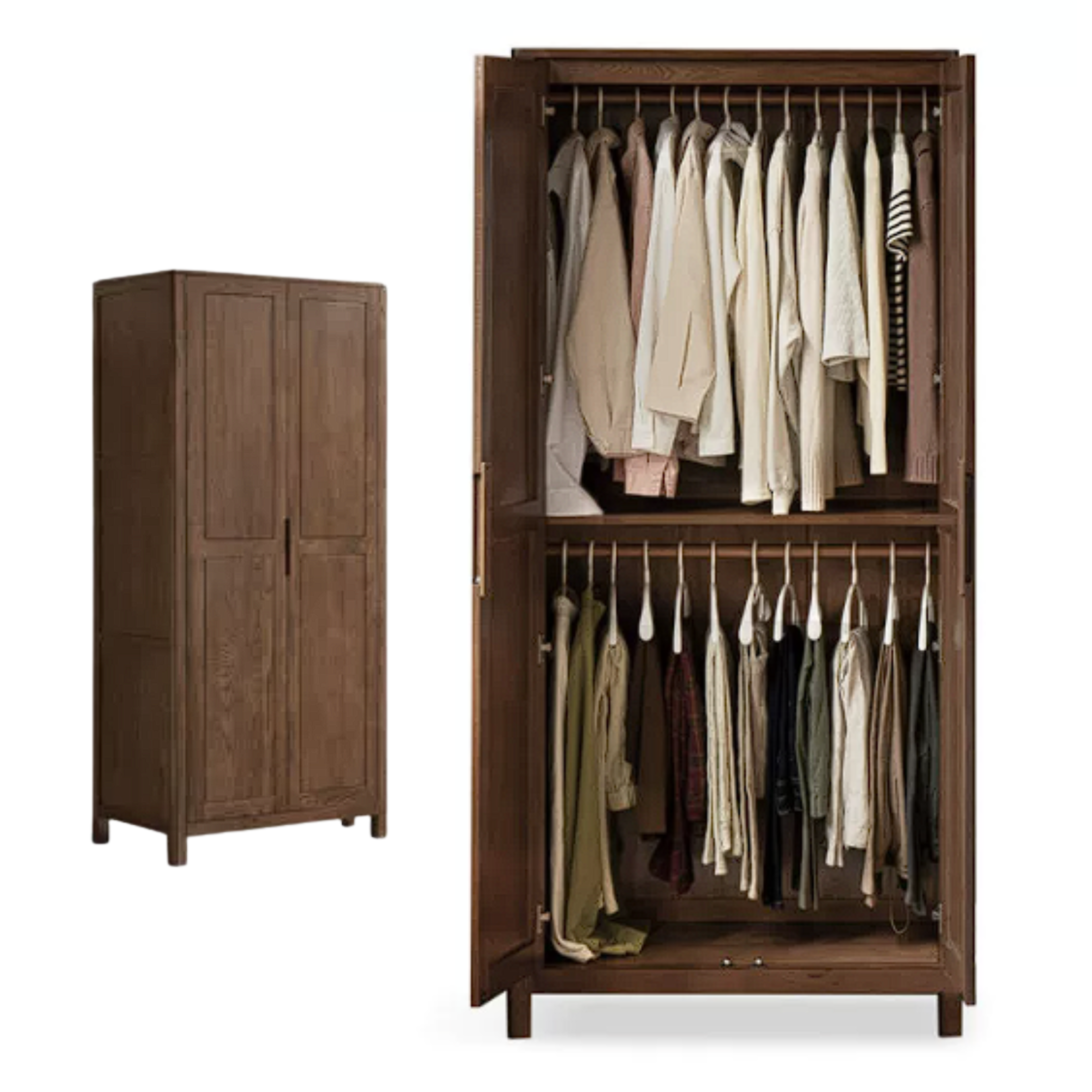Oak Solid Wood Walnut Color Wardrobe.