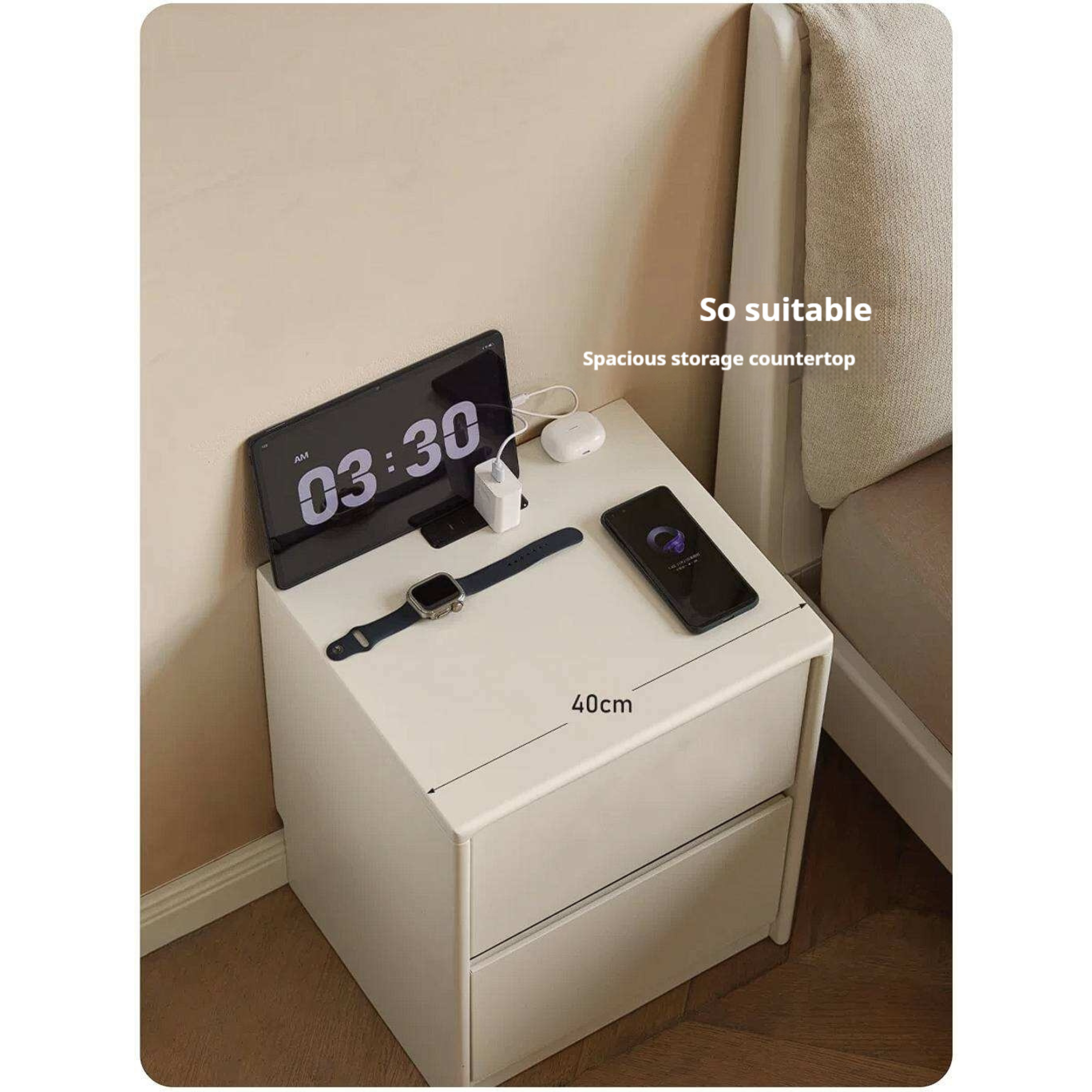 Solid Rubberwood Nightstand.