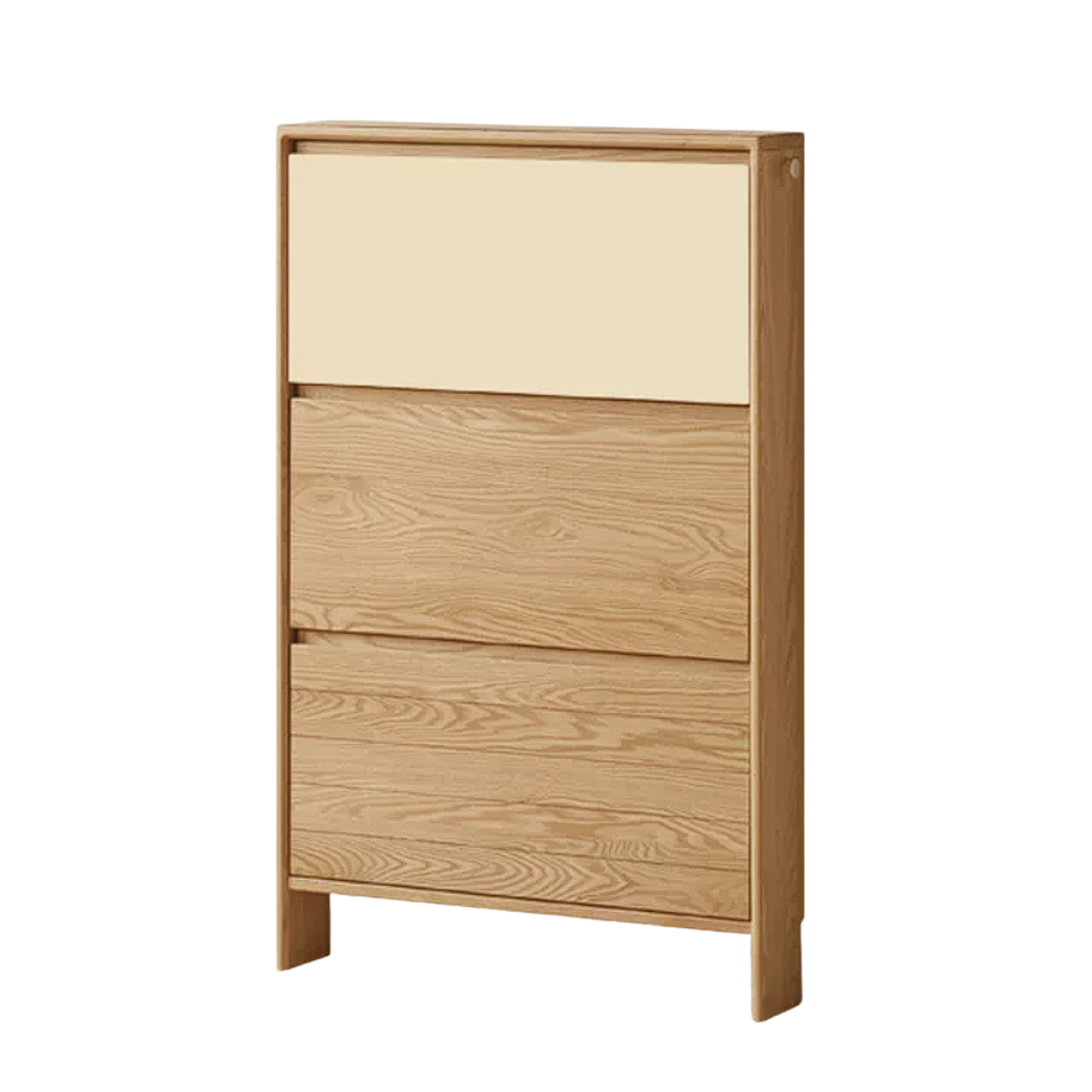 Oak Solid Wood Ultra-Thin Shoe Cabinet with Flip Door and Modern Entrance Design