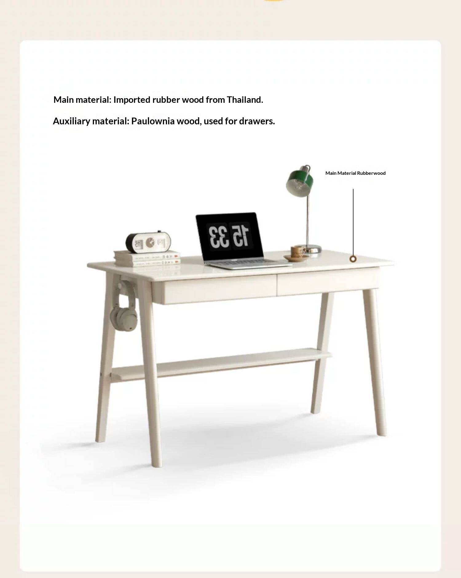 Solid Rubberwood Cream Wind Office Desk