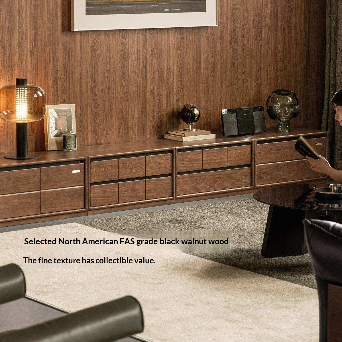 Black Walnut Solid Wood TV Cabinet with Modular Combination and Light Luxury Style