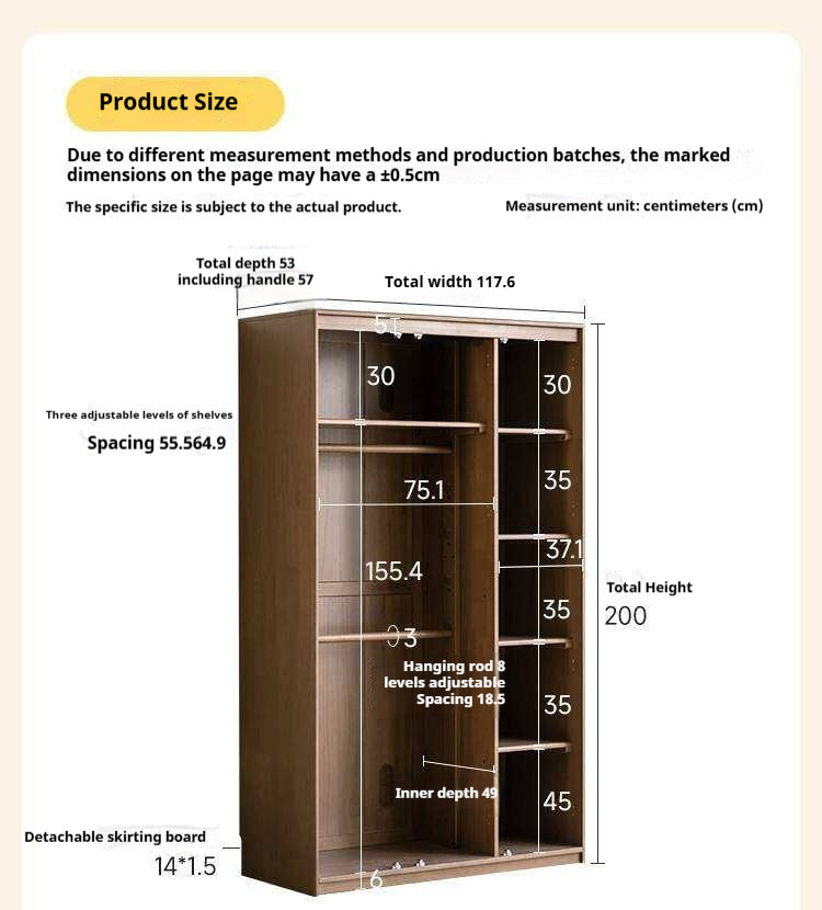 Solid RubberWood Kids Wardrobe Closet with Bear Handles and Storage Drawers