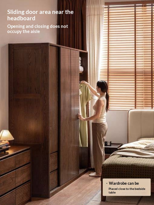 Oak Solid Wood Modern Style Wardrobe with Sliding Door
