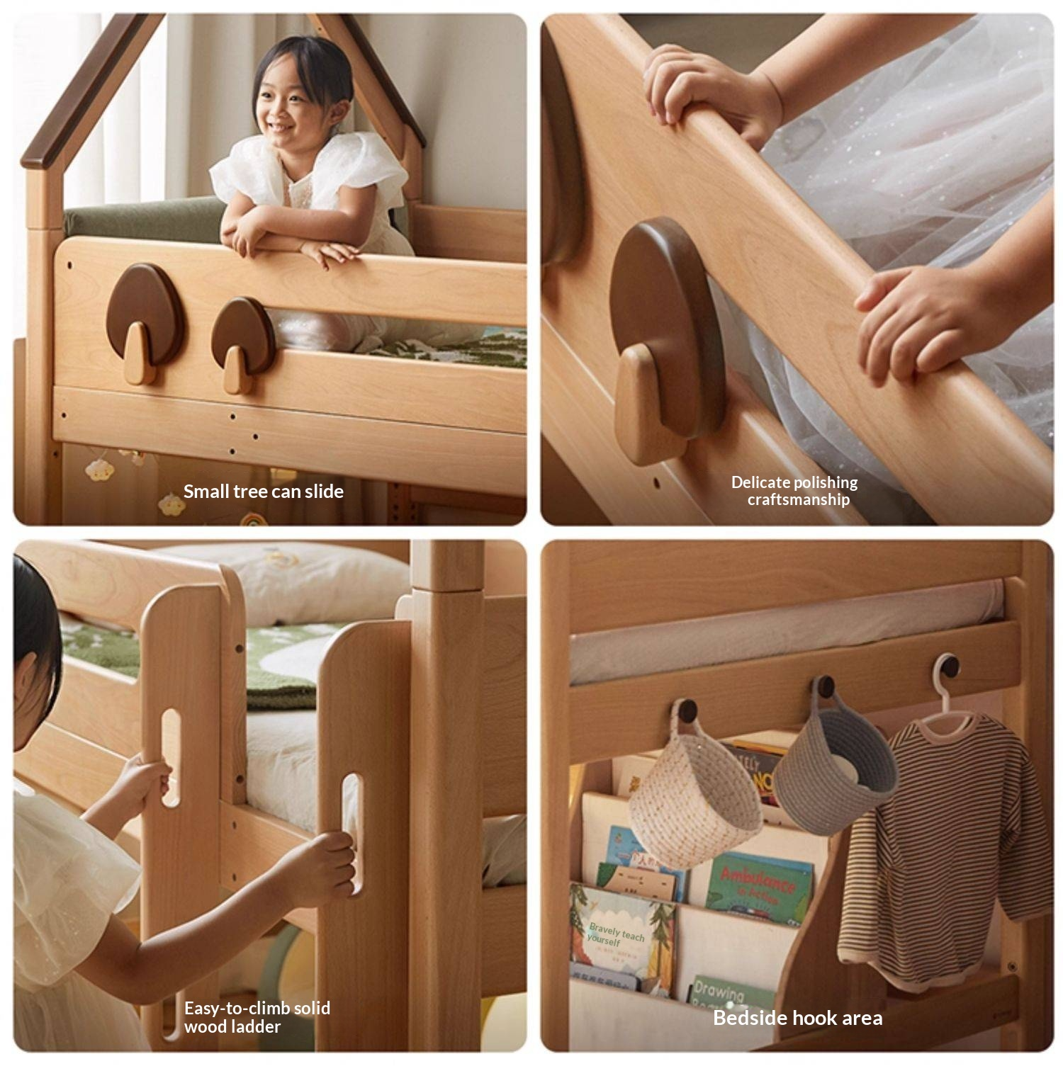 Beech Solid Wood Children's Loft Bed with Table Under Bed