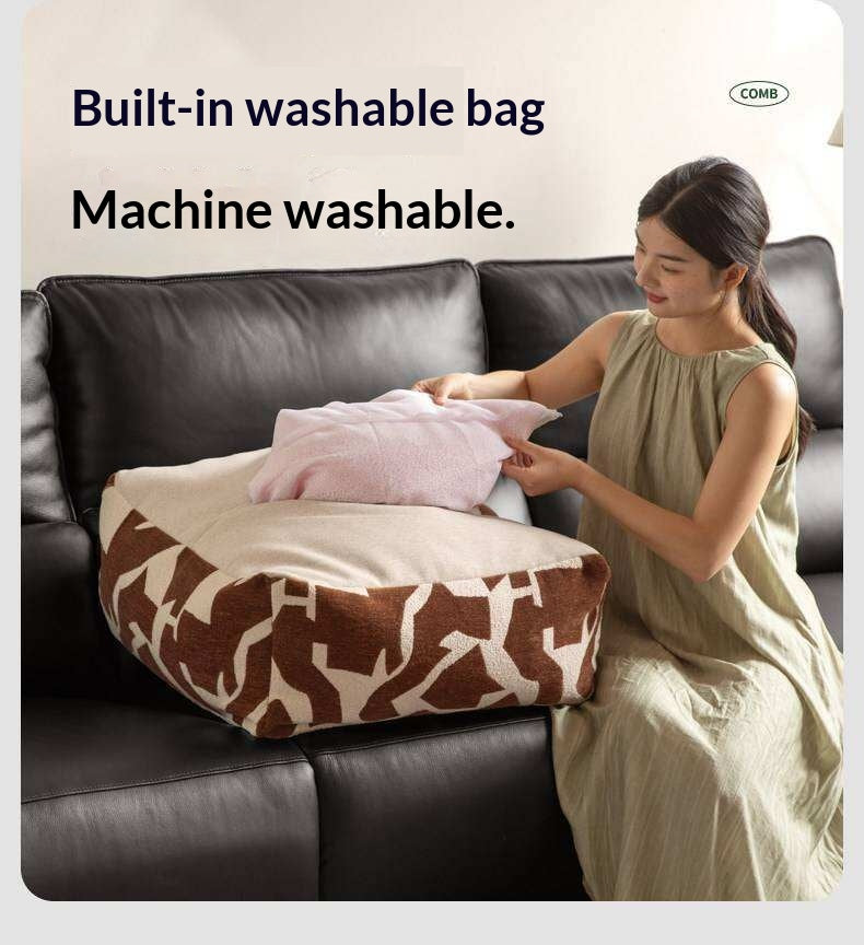 Simple Geometric Fabric Pouf with Washable, Detachable Cover