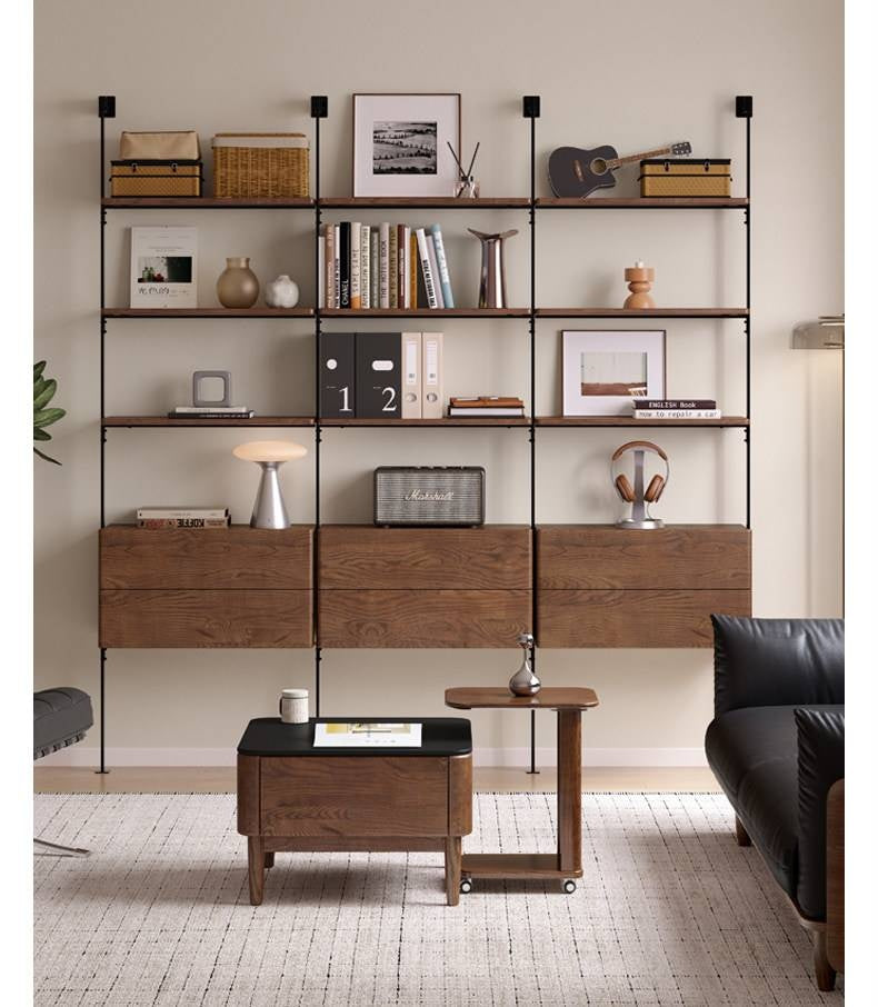 Oak Solid Wood Wall-Mounted Bookshelf Industrial Style