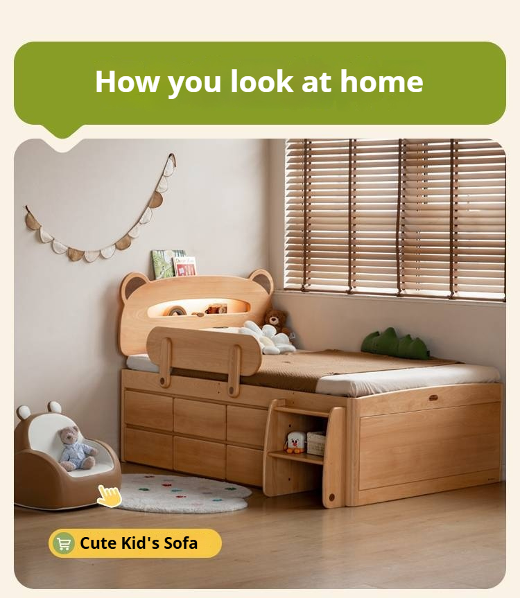 Beech Solid Wood Children's Night Light Storage Loft Bed