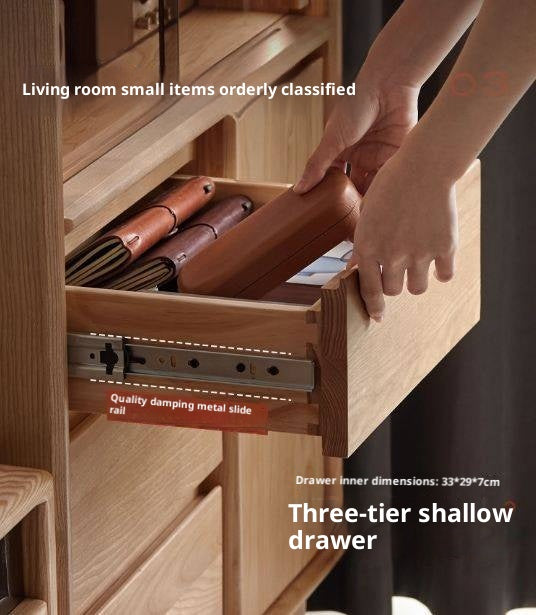 Ash Solid Wood Modern Minimalist Side Cabinet with Light.