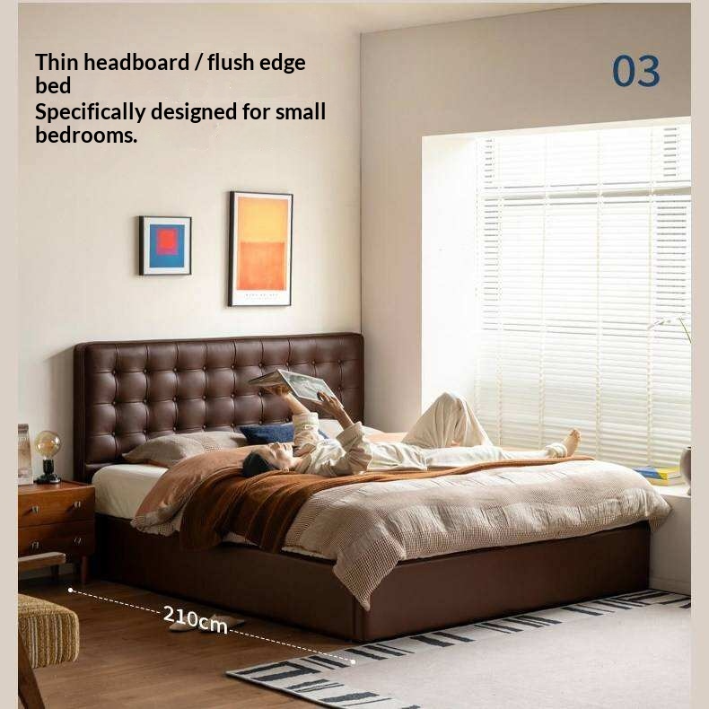 Genuine Leather Hydraulic Lift Storage Bed with Drawers