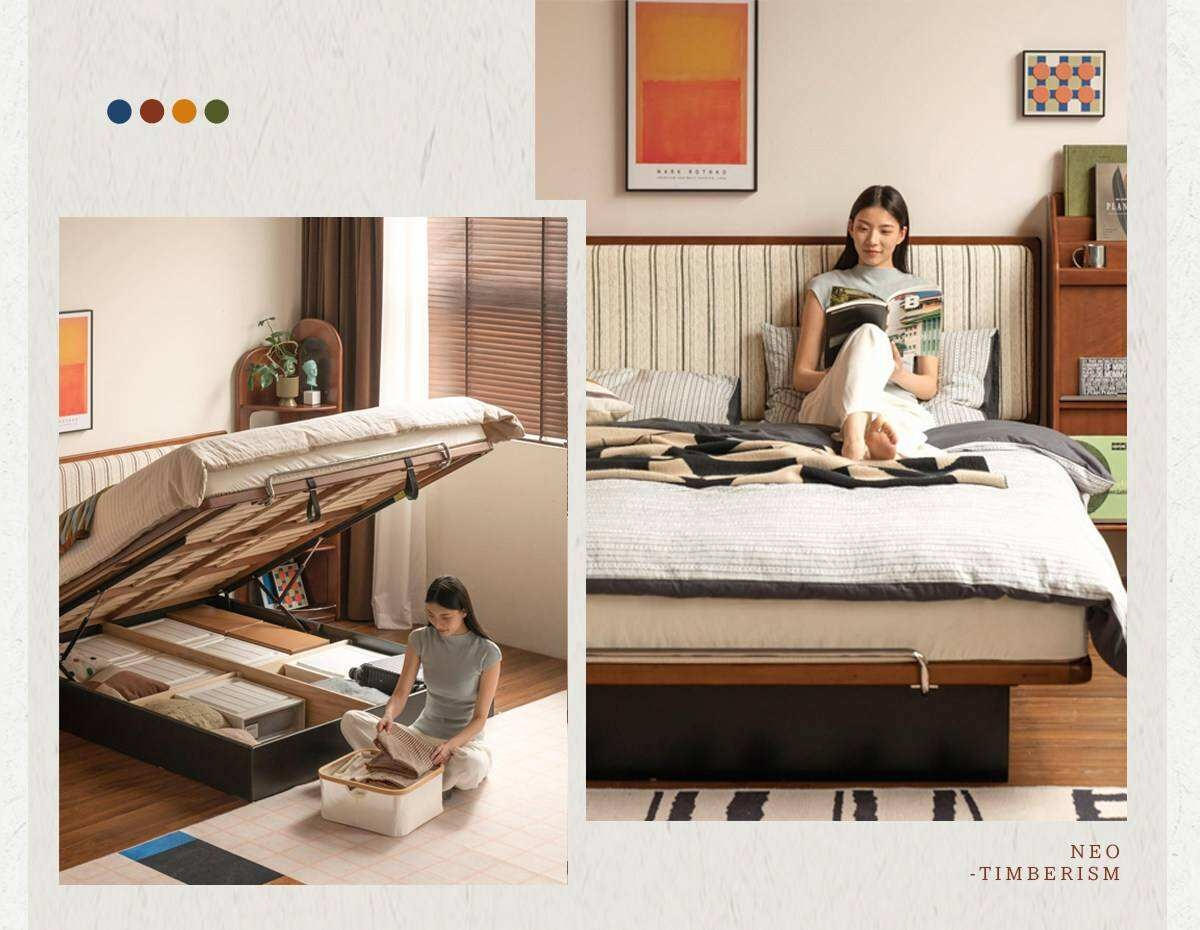 Poplar Solid Wood Channel Tufted Platform Bed with Gas Lift Storage
