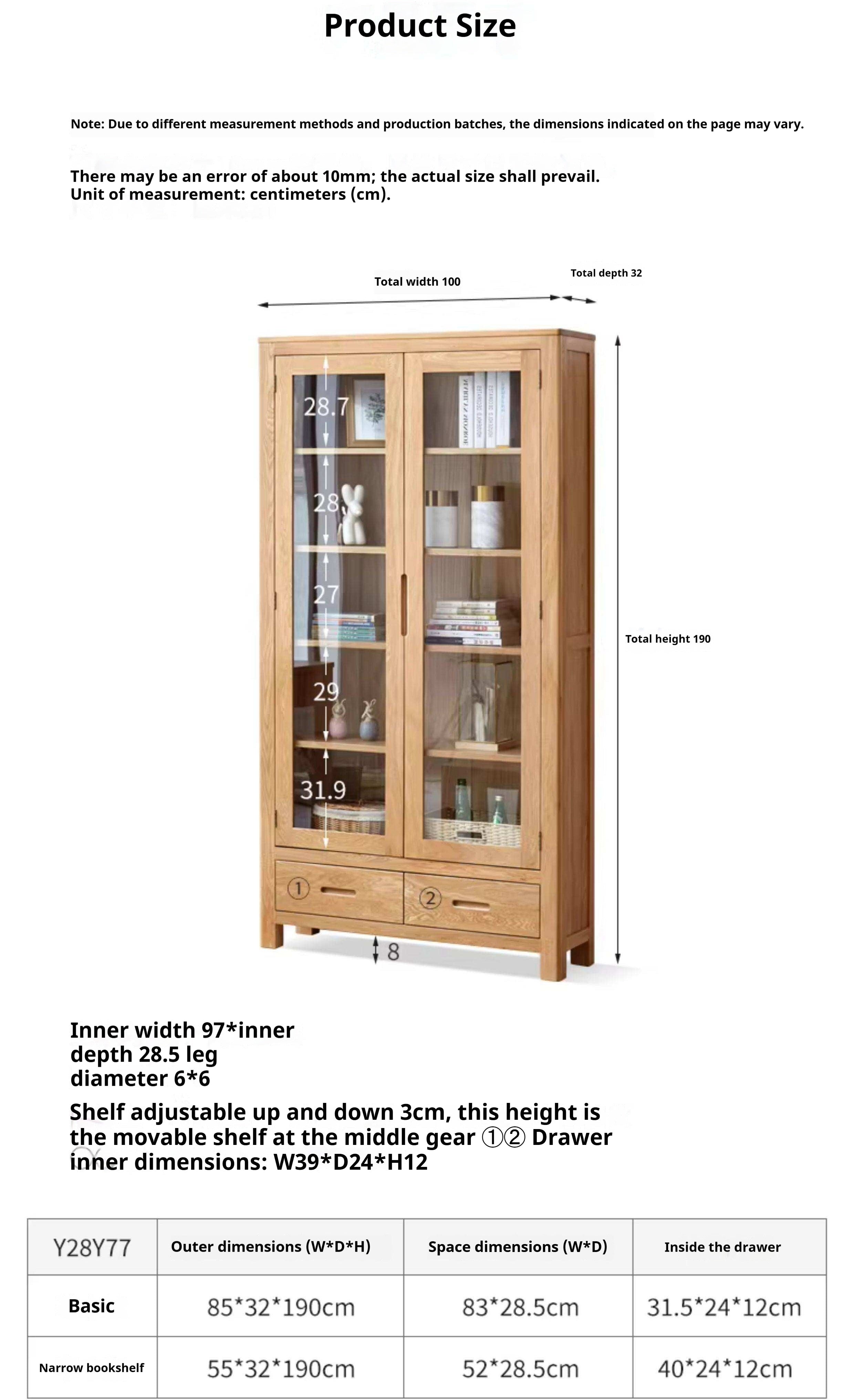 Oak, Solid Rubberwood Modern Bookcase with Glass Door Display Cabinet