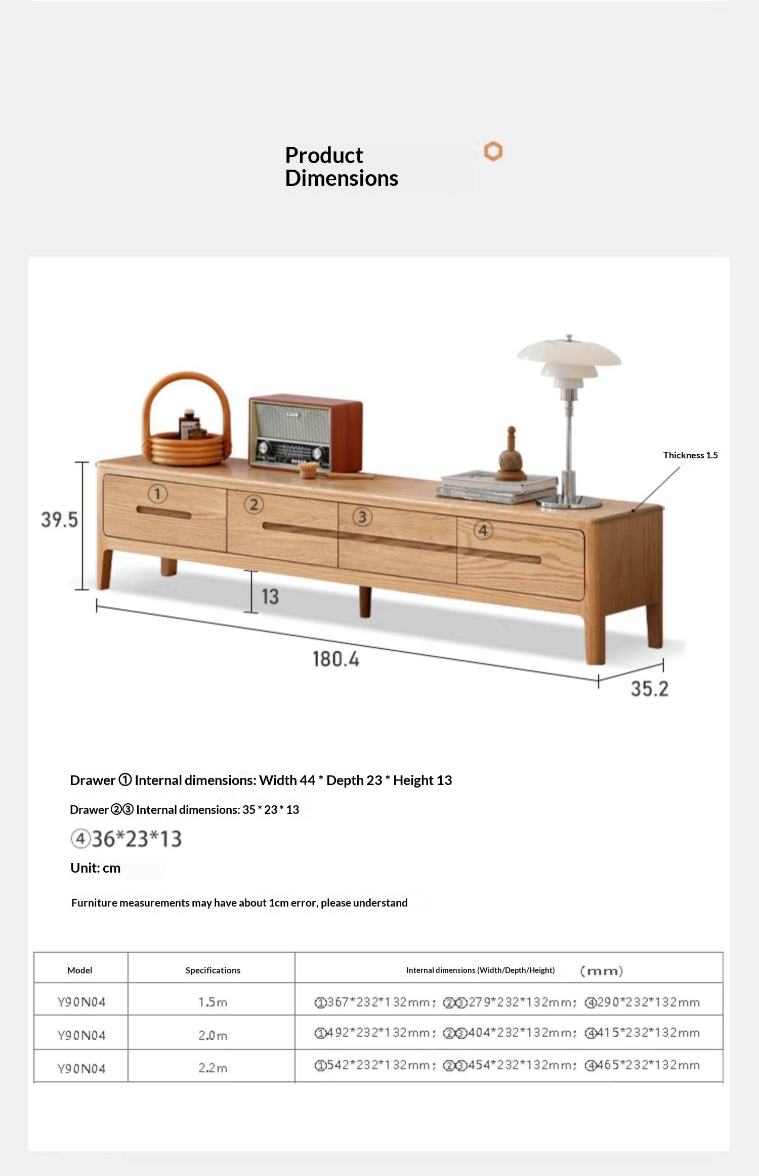 Oak Solid Wood Four-drawer TV Stand.