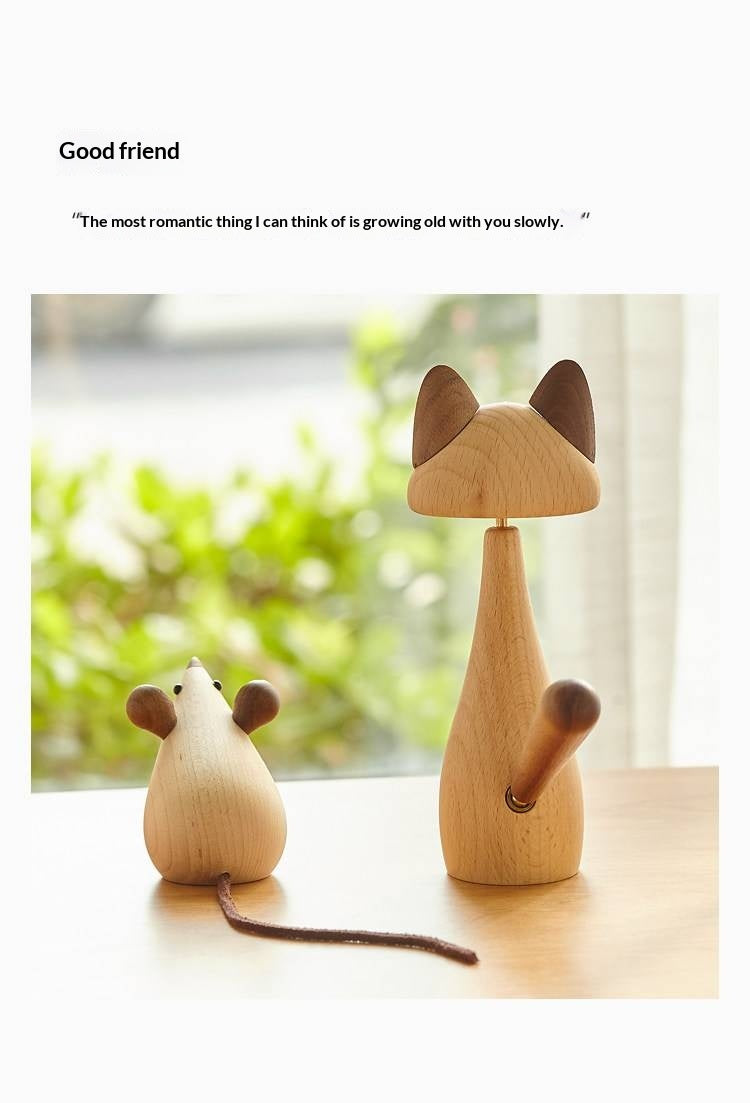 Beech Solid Wood Nordic Desktop Decoration Cat and Mouse