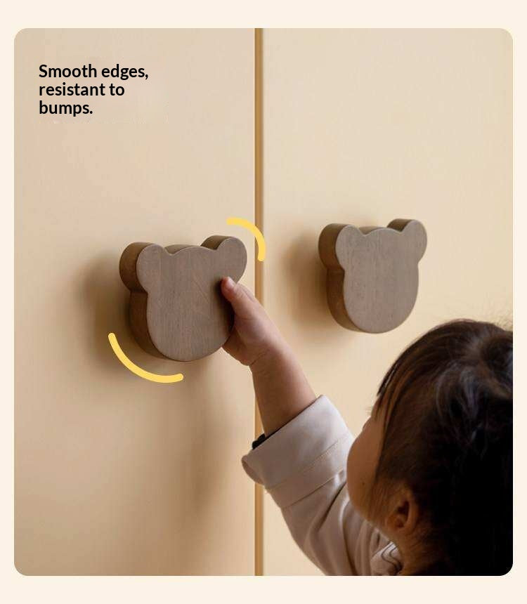 Solid RubberWood Kids Wardrobe Closet with Bear Handles and Storage Drawers