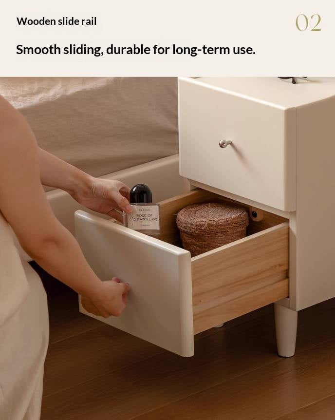 Solid Rubberwood Cream Style Nightstand