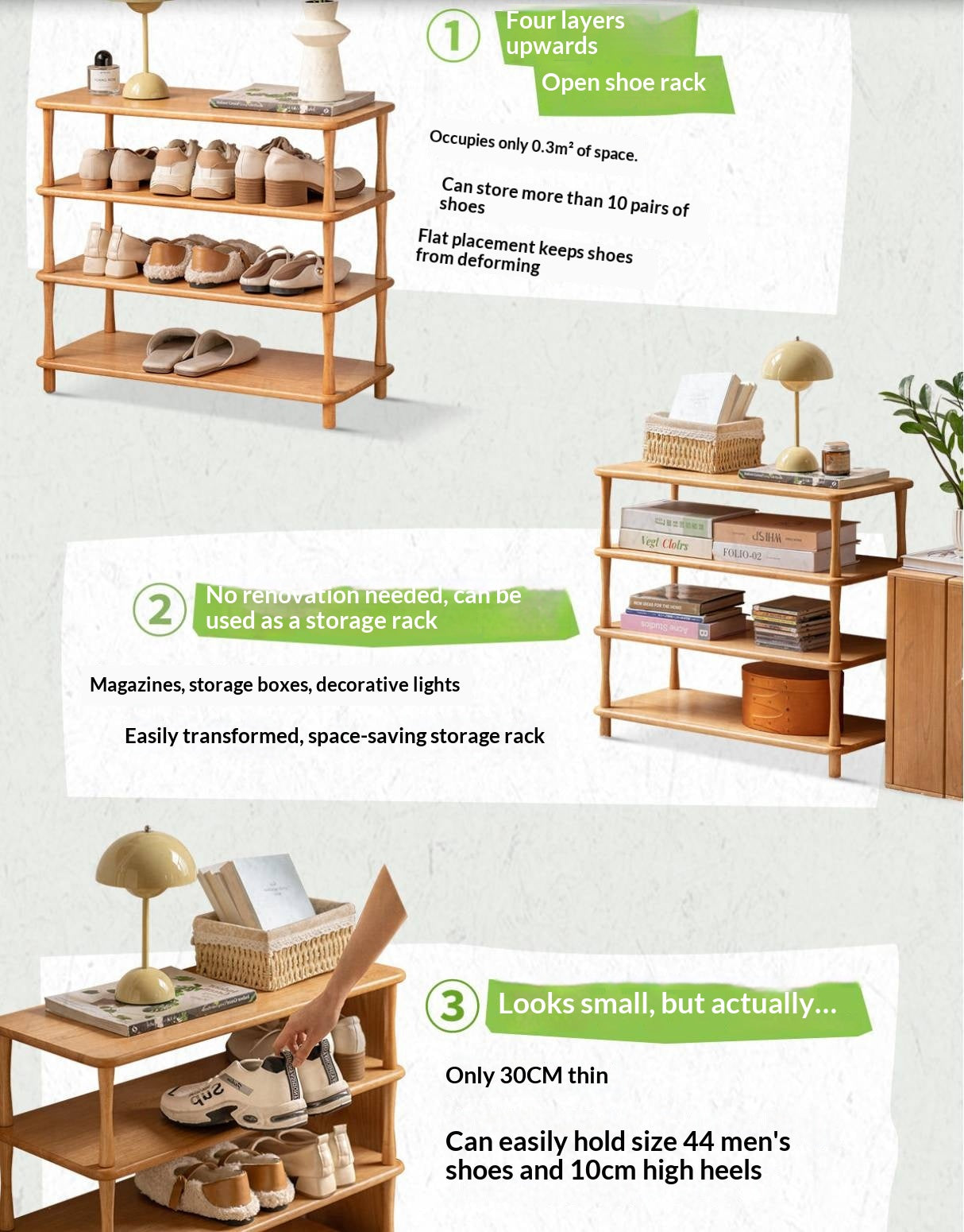 Rubberwood Solid Wood Shoe Rack Multi Layer Storage Organizer