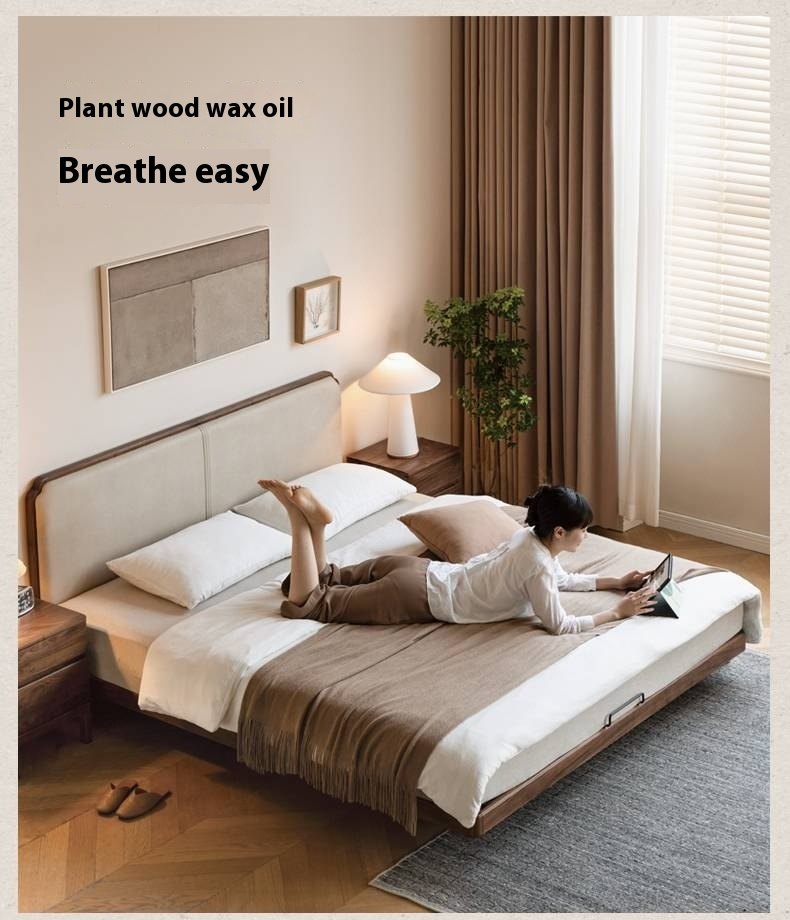 North American Black Walnut, Oak Technical Cloth Organic Leather Soft Suspended Bed