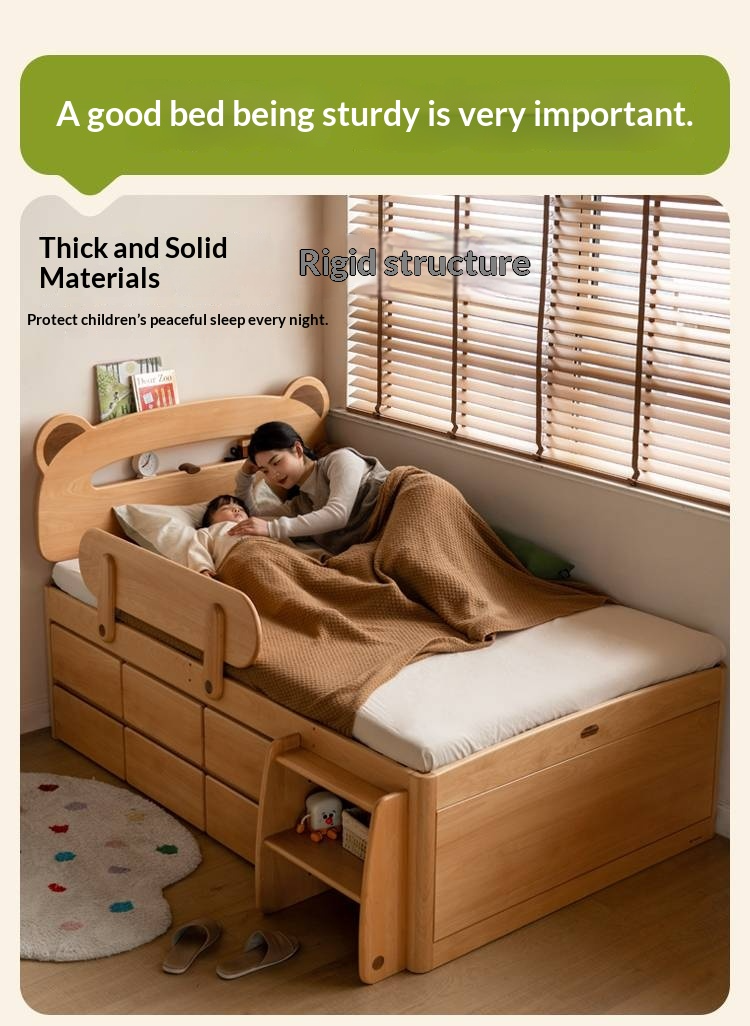 Beech Solid Wood Children's Night Light Storage Loft Bed