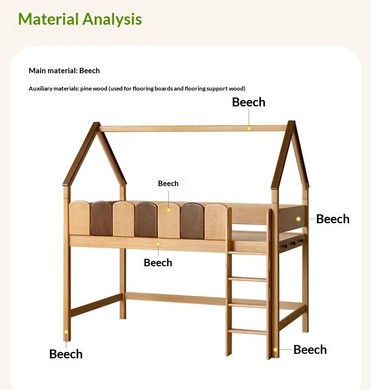 Beech Solid Wood Children's Treehouse Bed Multifunctional Loft Bed