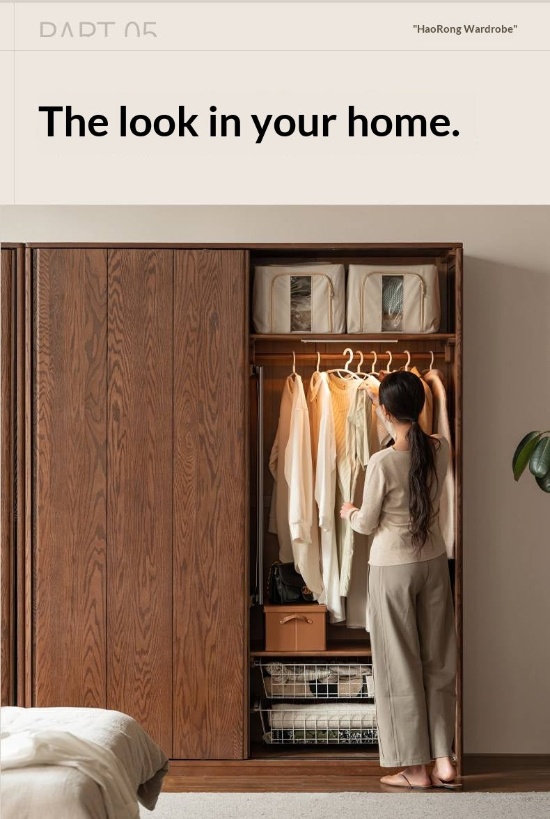 Oak Solid Wood, Solid RubberWood  Modern Style Wardrobe
