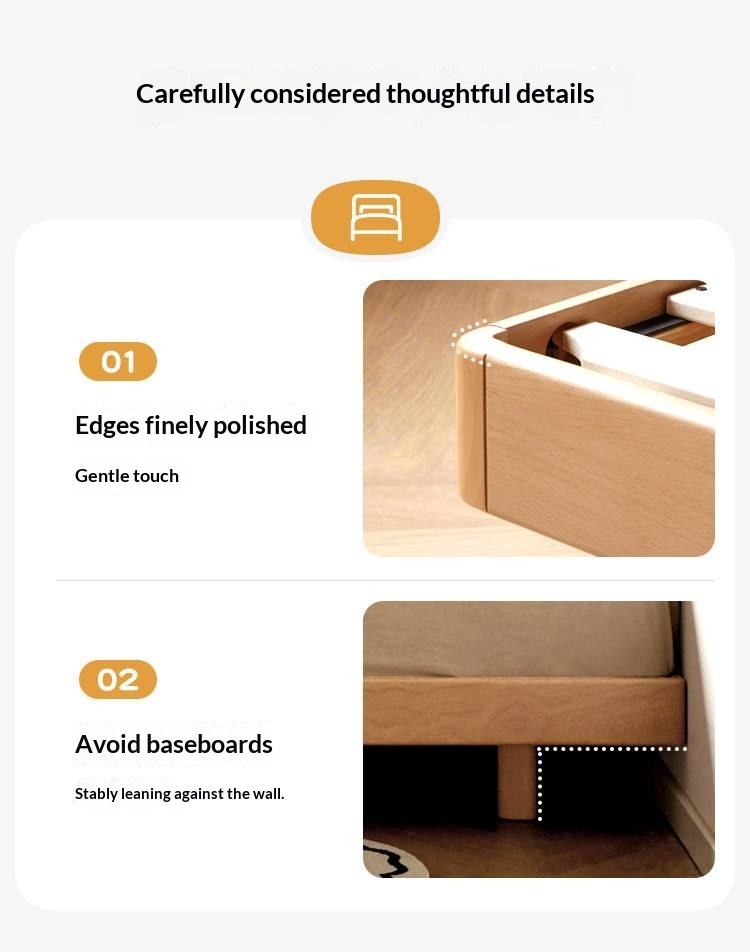 Beech Solid Wood Modern Minimalist Floating Platform Bed — Headboard-Free