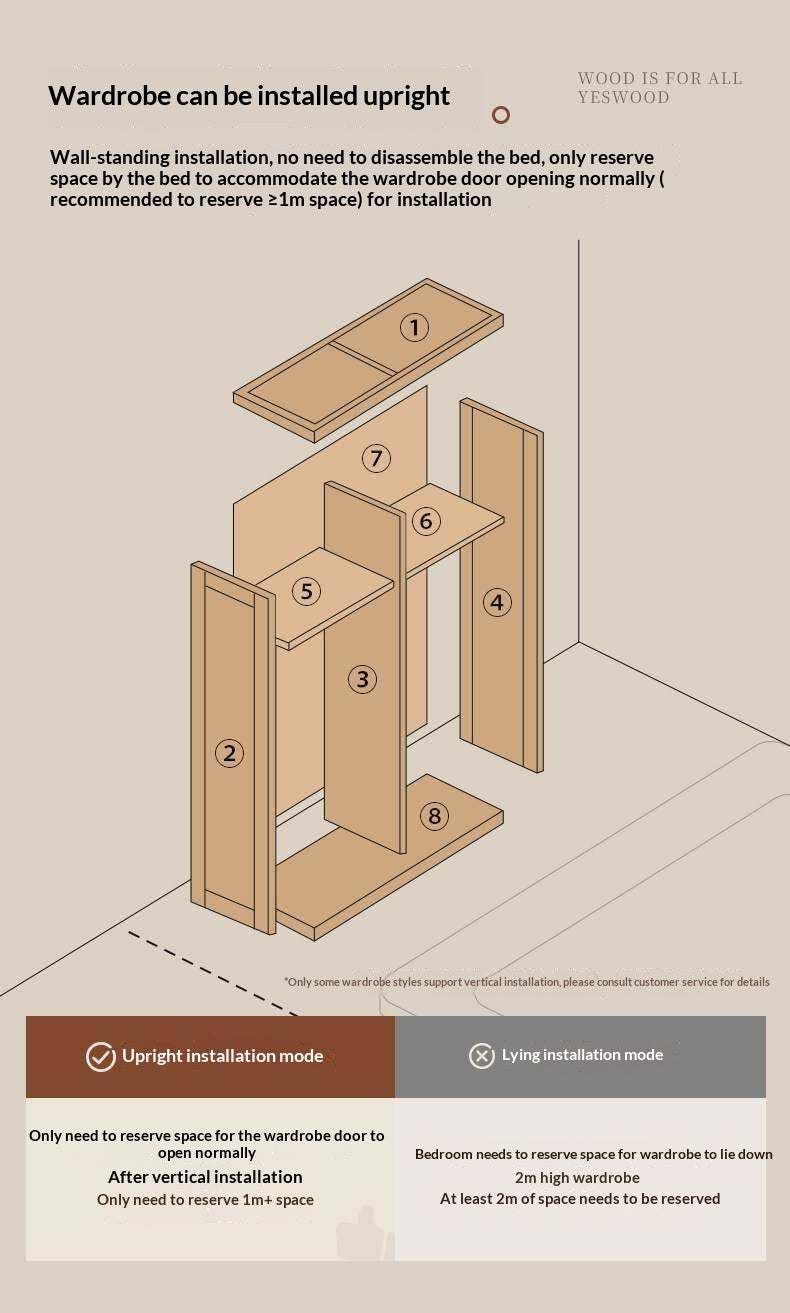 Ash Solid Wood Wardrobe with Minimalist Design and Storage Space