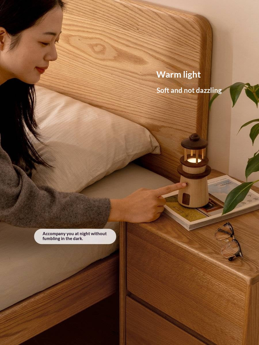 Black Walnut, Maple Solid WoodLighthouse Night Light for Bedroom and Bedside