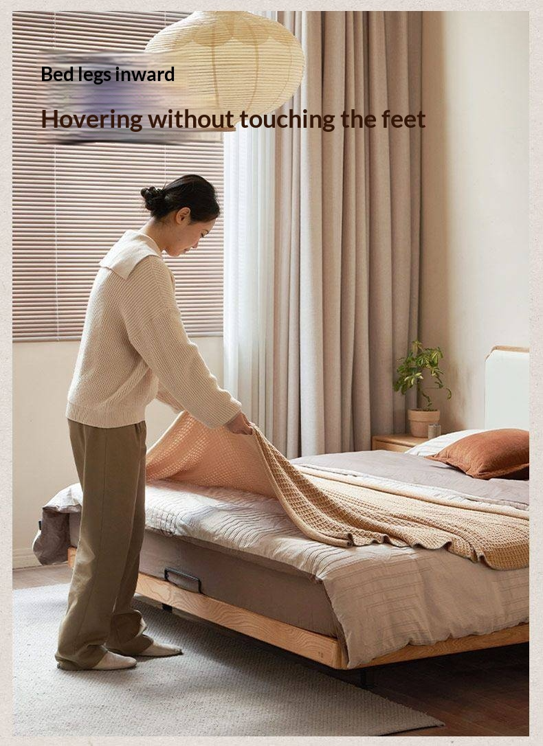 Oak Solid Wood Upholstered Bed — Modern Minimalist Design with Flush Edges