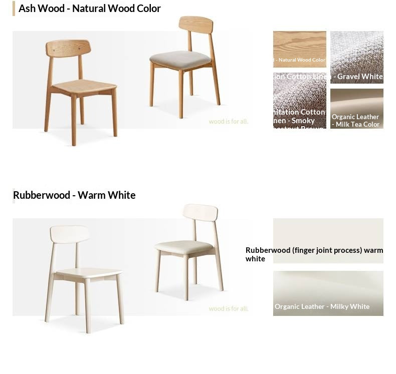 4 pcs set - Black Walnut, White Ash, Ach, Oak, Cherry, Solid RubberWood Dining Chair