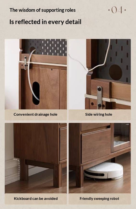 Black Walnut Solid Wood Retro Buffet Cabinet, Sideboard